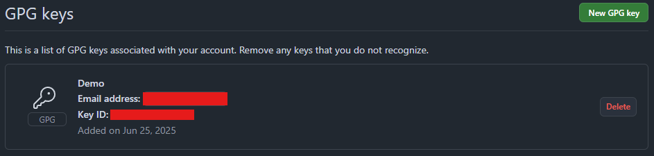 GPG key added to GitHub